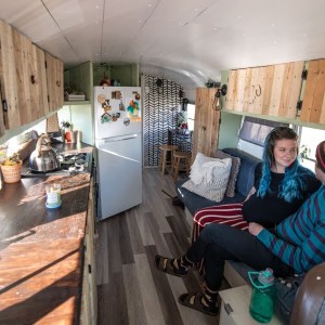 Families DIY School Bus Conversion Tiny House - Bathtub + Bunks + Off Grid