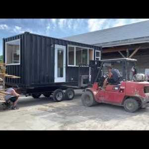 8’x20’ Container Tiny Home Being Placed on it’s Trailer