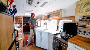 Engineer's Tesla Powered School Bus Tiny House W/ Toilet & Shower