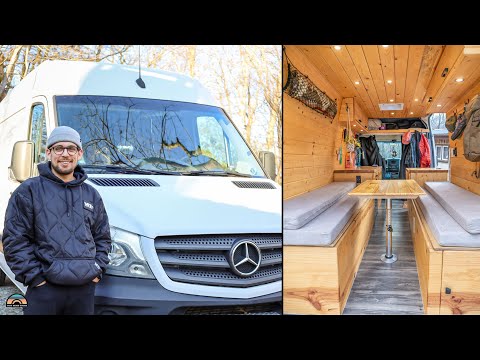 DIY Sprinter w/ Dinette/Bed Layout - Beautiful Pine Cabin Vibes