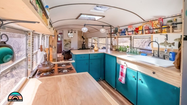 DIY 36ft. Budget Skoolie w/ Murphy Bed, Skylights & Unique Large Workshop