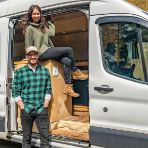 Young Couple's DIY Camper Van w/ Pop-Up Shower