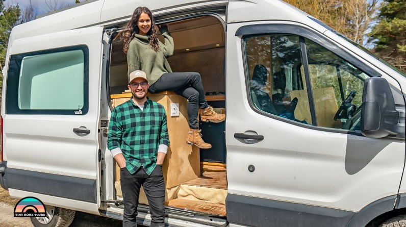 Young Couple's DIY Camper Van w/ Pop-Up Shower