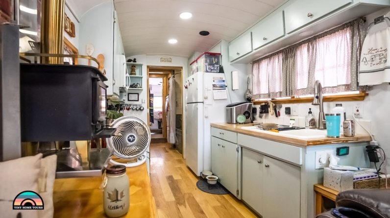 DIY Raised Roof Skoolie w/ Full Sized Appliances, Radiant Floor Heat, Solar & Bathtub