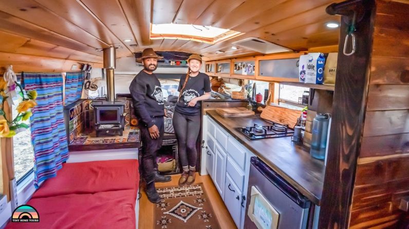Couple's DIY Mini School Bus Tiny House - Shower + Toilet Built In