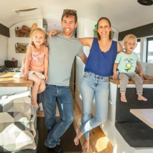 Family of 4 in a DIY Skoolie - Fantastic Kitchen & Adorable Bunks