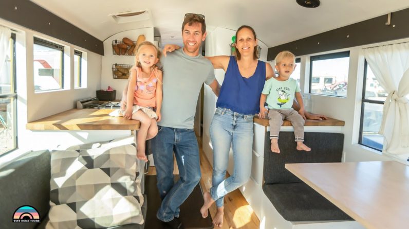 Family of 4 in a DIY Skoolie - Fantastic Kitchen & Adorable Bunks